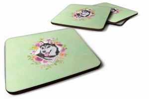 Flowers Design with Dog Foam Coaster Set of 4 - 194030076323