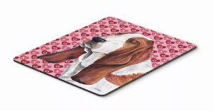 Basset Hound Hearts Love and Valentine's Day Portrait Mouse Pad, Hot Pad or Trivet - 615872565559