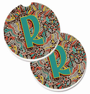 Letter Retro Tribal Alphabet Initial Cup Holder Car Coasters (Set of 2) - 638508586636