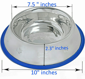 Etched Stainless Steel Dog Bowls with Blue Silicone Base - 712038174331