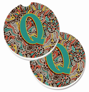 Letter Retro Tribal Alphabet Initial Cup Holder Car Coasters (Set of 2) - 638508586629