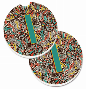 Letter Retro Tribal Alphabet Initial Cup Holder Car Coasters (Set of 2) - 638508586544
