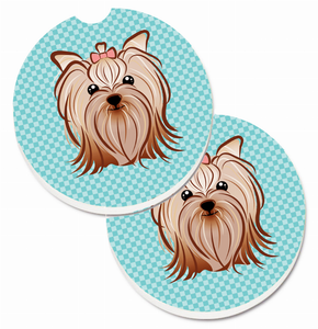 Dog Themed Checkered Cup Holder Car Coasters (Set of 2) - 638508563965