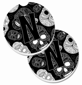Letter Day of the Dead Skulls Cup Holder Car Coasters (Set of 2) - 638508585295