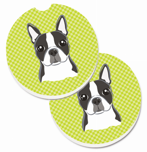 Dog Themed Checkered Cup Holder Car Coasters (Set of 2) - 638508565198