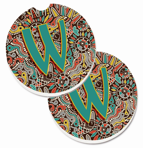 Letter Retro Tribal Alphabet Initial Cup Holder Car Coasters (Set of 2) - 638508586681