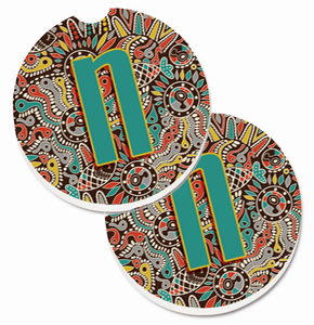 Letter Retro Tribal Alphabet Initial Cup Holder Car Coasters (Set of 2) - 638508586599