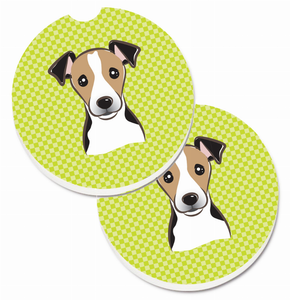 Dog Themed Checkered Cup Holder Car Coasters (Set of 2) - 638508565778