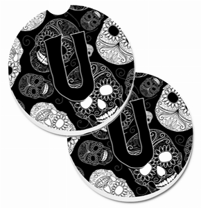 Letter Day of the Dead Skulls Cup Holder Car Coasters (Set of 2) - 638508585363