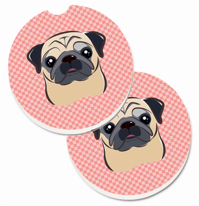 Dog Themed Checkered Cup Holder Car Coasters (Set of 2) - 638508565167