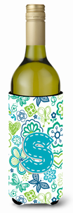 Monogram Letter Flowers and Butterflies Wine Bottle Hugger - 638508019240