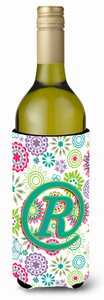 Monogram Letter Flowers Wine Bottle Hugger - 638508020536