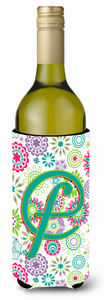 Monogram Letter Flowers Wine Bottle Hugger - 638508020413