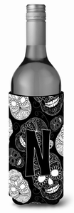 Monogram Letter Day of the Dead Skulls Black Wine Bottle Hugger - 638508019714