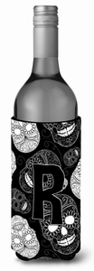 Monogram Letter Day of the Dead Skulls Black Wine Bottle Hugger - 638508019752