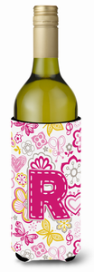 Monogram Letter Flowers and Butterflies Wine Bottle Hugger - 638508018977