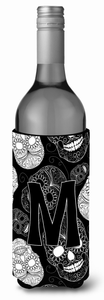 Monogram Letter Day of the Dead Skulls Black Wine Bottle Hugger - 638508019707