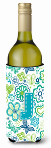 Monogram Letter Flowers and Butterflies Wine Bottle Hugger - 638508019158