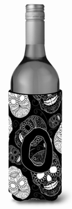 Monogram Letter Day of the Dead Skulls Black Wine Bottle Hugger - 638508019721