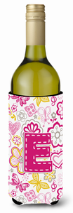 Monogram Letter Flowers and Butterflies Wine Bottle Hugger - 638508018847