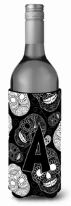 Monogram Letter Day of the Dead Skulls Black Wine Bottle Hugger - 638508019585