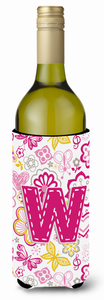 Monogram Letter Flowers and Butterflies Wine Bottle Hugger - 638508019028