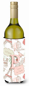 Monogram Letter Love in Paris Pink Wine Bottle Hugger - 638508018441