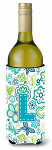 Monogram Letter Flowers and Butterflies Wine Bottle Hugger - 638508019172