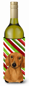Candy Cane Holiday Christmas Design with Dog Wine Bottle Hugger - 615872701087
