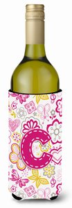 Monogram Letter Flowers and Butterflies Wine Bottle Hugger - 638508018823
