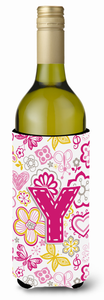 Monogram Letter Flowers and Butterflies Wine Bottle Hugger - 638508019042