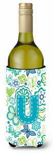 Monogram Letter Flowers and Butterflies Wine Bottle Hugger - 638508019264