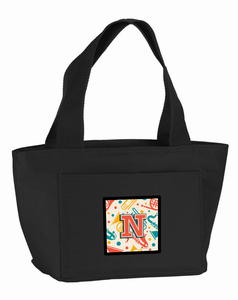 Retro Teal Orange Musical Instruments Initial Lunch Bag - 638508858870