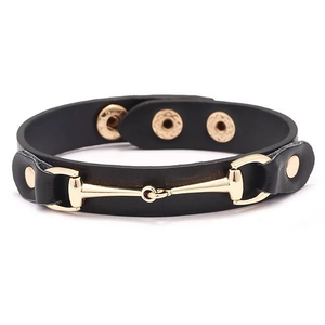 AWST Int'l Vegan Leather Bracelet with Gold Tone Snaffle Bit - 840862018528