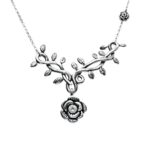 Rose Vine with White CZ Necklace - 734130257514