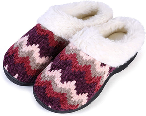 Roxoni Women's Cozy Memory Foam Slippers, Fuzzy Warm Faux Fur Lined, Indoor Outdoor Rubber Sole - 049108124365
