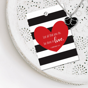 Black and Silver Heart Necklace - Let all that you do, be done in love. 1 Corinthians 16:14 - black and silver enamel Necklace - 787014105883