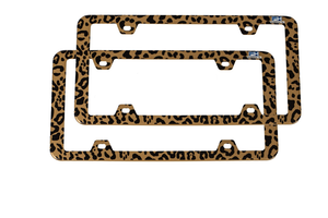 FantasHome 2 Pack Stainless Metal Car License Plate Frame Cover, US Standard Size (Leopard) - 850034368009