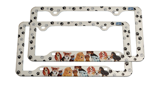 FantasHome 2 Pack Stainless Metal Car License Plate Frame Cover, US Standard Size (Dog) - 850034368023