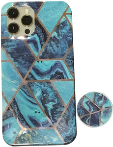 Geometric Marble Case Hard PC Bumper Protective & Shockproof Shell Cover (12/12 Pro/12 Pro Max with Pop Socket, Coral) - 850020722679