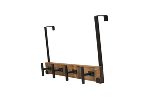 FantasHome 16" Over The Door Hook Rack with 4 Hooks - Black & Brown - 850034368122