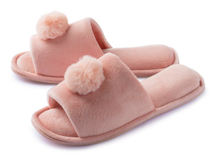 Roxoni Women's Slippers Lovely Velvet Pom-pom Open Toe House Slides - 491089957629
