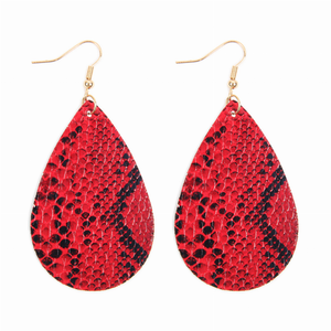 Snake Skin Leather Teardrop Dangle Earrings ( VARIETY OF COLORS AVAILABLE ) By DOBBI - 880524236778