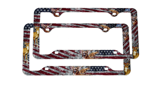 FantasHome 2 Pack Stainless Metal Car License Plate Frame Cover, US Standard Size (Flag) - 850034368054