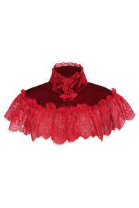 Dark Red Velvet & Lace Capelet - 840389602675
