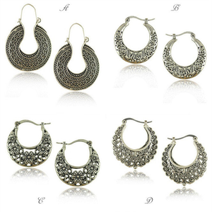 Silver Tribal look Filigree Hoop Earrings For World Traveller - 702921575109