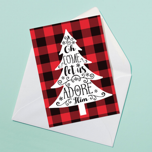 Adore Him Plaid Christmas Card - 787014228193