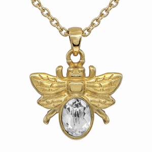 Golden Bee Necklace with White Swarovski Crystal - 734130261528