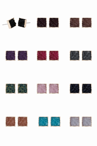 Square Druzy Stud Earrings By DOBBI ( VARIETY OF COLORS AVAILABLE ) - 880123465234