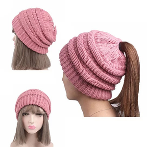 Pony Beanie Super Cute Cable Knit Hat - 723466552172